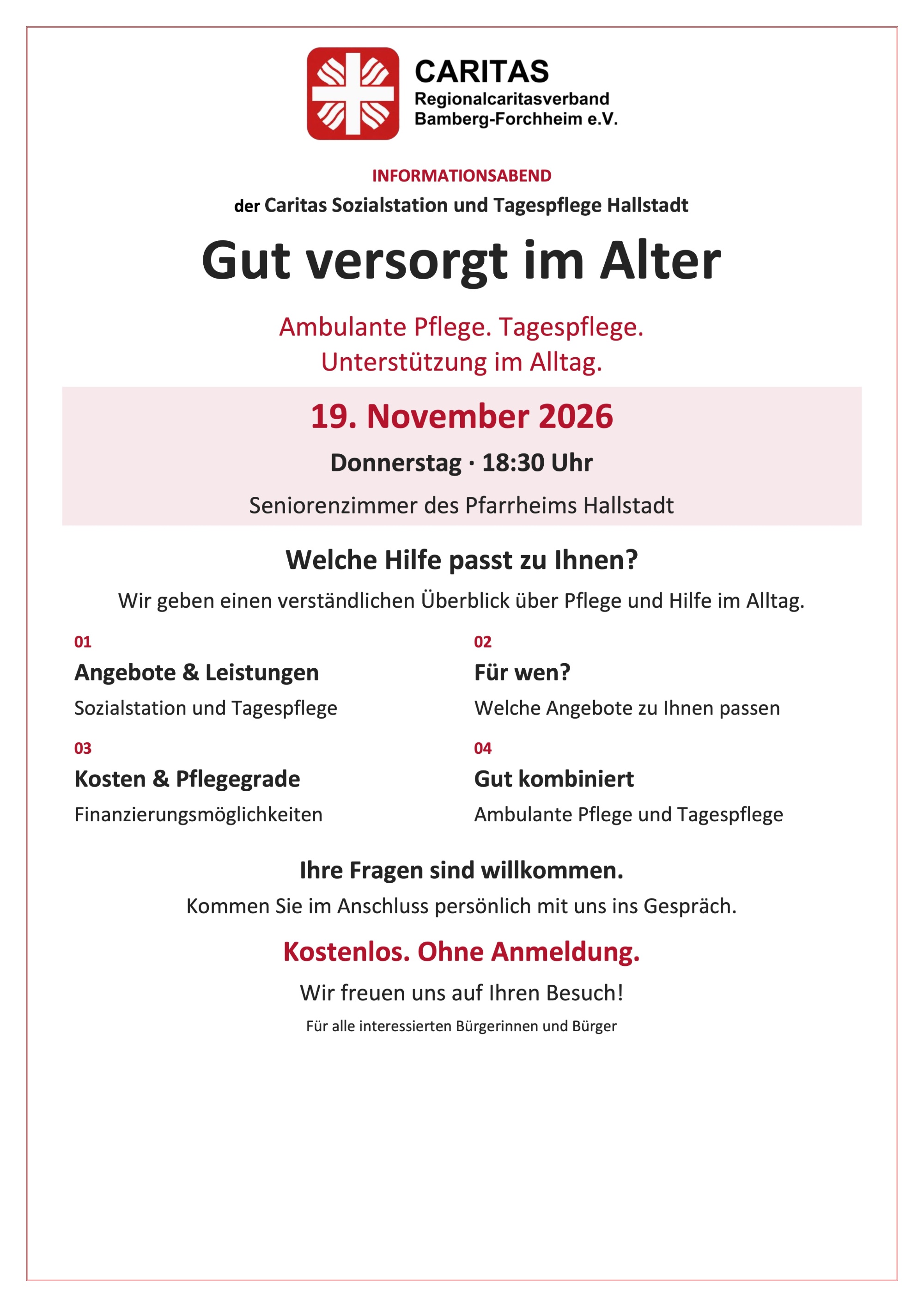 Vortrag Caritas – Gut versorgt im Alter Vortrag Caritas Gut versorgt im Alter